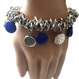 BOHO Silver and Blue Charm Stretch Bracelet